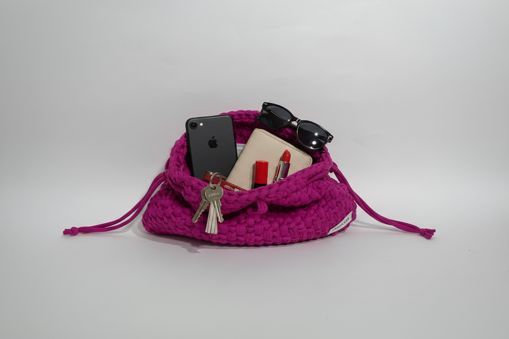 Borsa ciclamino Hanita Lab con oggetti