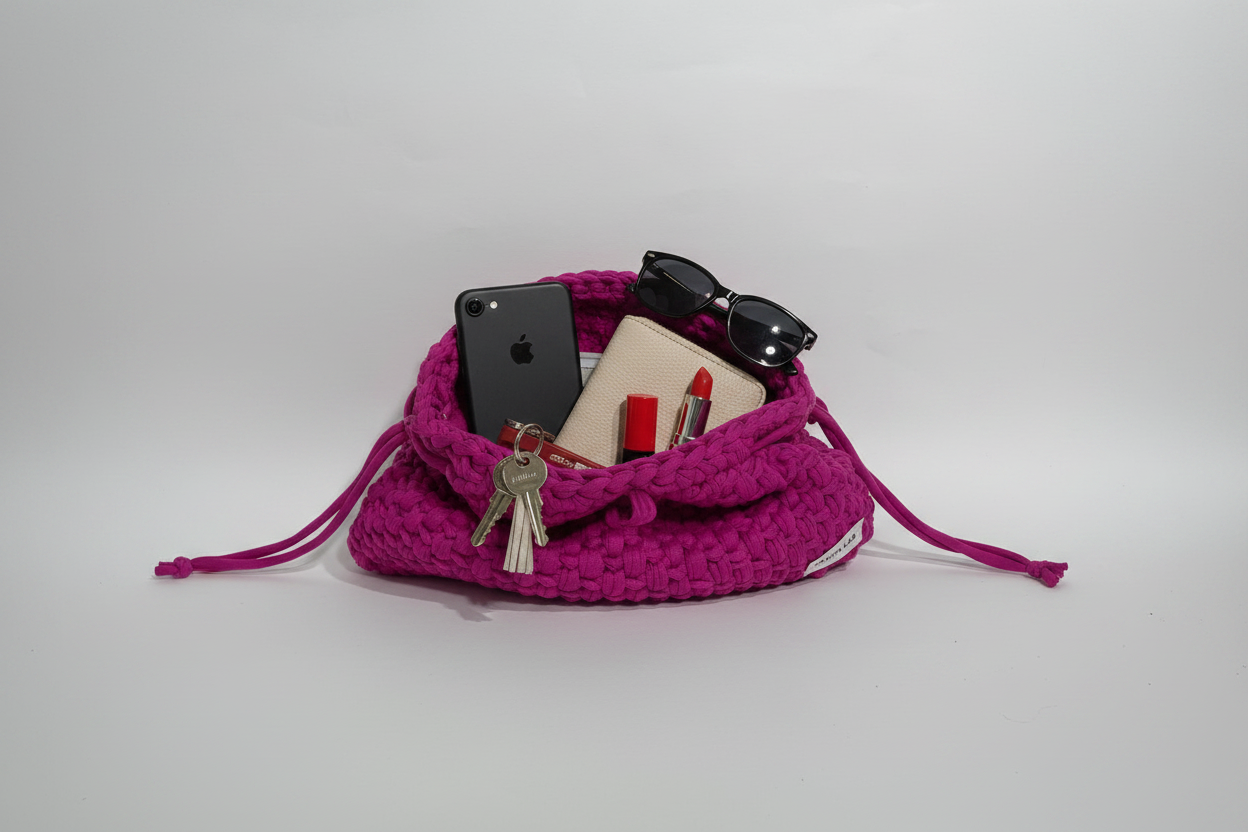 Borsa ciclamino Hanita Lab con oggetti